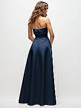 Rear View Thumbnail - Midnight Navy Strapless Twist Cuff Neck Satin Maxi Dress with Basque-Waist & Full Skirt