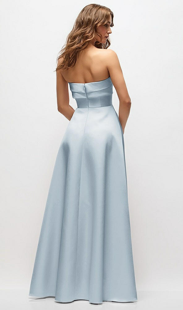 Back View - Mist Strapless Twist Cuff Neck Satin Maxi Dress with Basque-Waist & Full Skirt