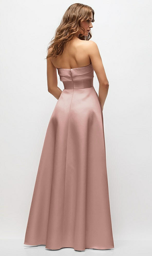 Back View - Neu Nude Strapless Twist Cuff Neck Satin Maxi Dress with Basque-Waist & Full Skirt