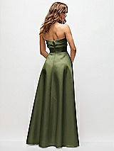 Rear View Thumbnail - Olive Green Strapless Twist Cuff Neck Satin Maxi Dress with Basque-Waist & Full Skirt
