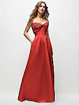 Front View Thumbnail - Poppy Red Strapless Twist Cuff Neck Satin Maxi Dress with Basque-Waist & Full Skirt