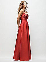 Side View Thumbnail - Poppy Red Strapless Twist Cuff Neck Satin Maxi Dress with Basque-Waist & Full Skirt