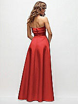 Rear View Thumbnail - Poppy Red Strapless Twist Cuff Neck Satin Maxi Dress with Basque-Waist & Full Skirt