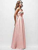Side View Thumbnail - Rose Strapless Twist Cuff Neck Satin Maxi Dress with Basque-Waist & Full Skirt