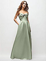 Front View Thumbnail - Sage Strapless Twist Cuff Neck Satin Maxi Dress with Basque-Waist & Full Skirt