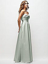 Side View Thumbnail - Willow Green Strapless Twist Cuff Neck Satin Maxi Dress with Basque-Waist & Full Skirt