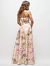 Rear View Thumbnail - Butterfly Botanica Pink Sand Strapless Twist Cuff Neck Floral Satin Maxi Dress with Basque-Waist & Full Skirt