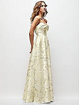Side View Thumbnail - Butter Yellow Floral Strapless Twist Cuff Neck Floral Satin Maxi Dress with Basque-Waist & Full Skirt