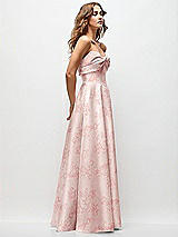 Side View Thumbnail - Bow And Blossom Print Strapless Twist Cuff Neck Floral Satin Maxi Dress with Basque-Waist & Full Skirt
