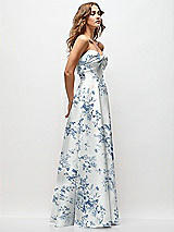 Side View Thumbnail - Cottage Rose Larkspur Strapless Twist Cuff Neck Floral Satin Maxi Dress with Basque-Waist & Full Skirt