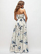 Rear View Thumbnail - Inkwash Blue Floral Strapless Twist Cuff Neck Floral Satin Maxi Dress with Basque-Waist & Full Skirt