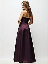 Rear View Thumbnail - Deep Plum Strapless Hand-Pleated Bodice Satin Maxi Dress with Full Pleated Skirt