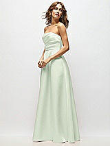 Side View Thumbnail - Mint Green Strapless Hand-Pleated Bodice Satin Maxi Dress with Full Pleated Skirt