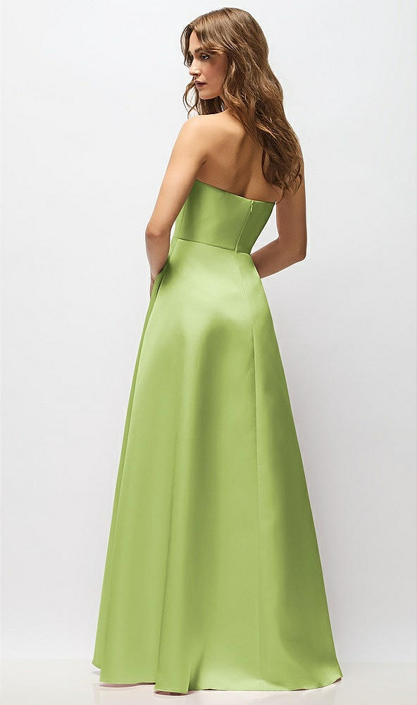 Back View - Mojito Strapless Hand-Pleated Bodice Satin Maxi Dress with Full Pleated Skirt