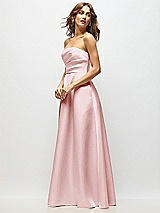 Side View Thumbnail - Ballet Pink Strapless Hand-Pleated Bodice Satin Maxi Dress with Full Pleated Skirt