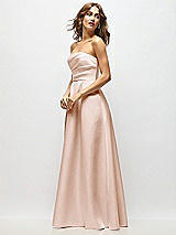 Side View Thumbnail - Cameo Strapless Hand-Pleated Bodice Satin Maxi Dress with Full Pleated Skirt