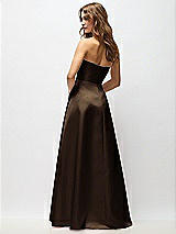 Rear View Thumbnail - Espresso Strapless Hand-Pleated Bodice Satin Maxi Dress with Full Pleated Skirt