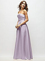 Side View Thumbnail - Lilac Haze Strapless Hand-Pleated Bodice Satin Maxi Dress with Full Pleated Skirt