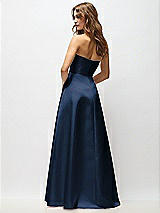 Rear View Thumbnail - Midnight Navy Strapless Hand-Pleated Bodice Satin Maxi Dress with Full Pleated Skirt