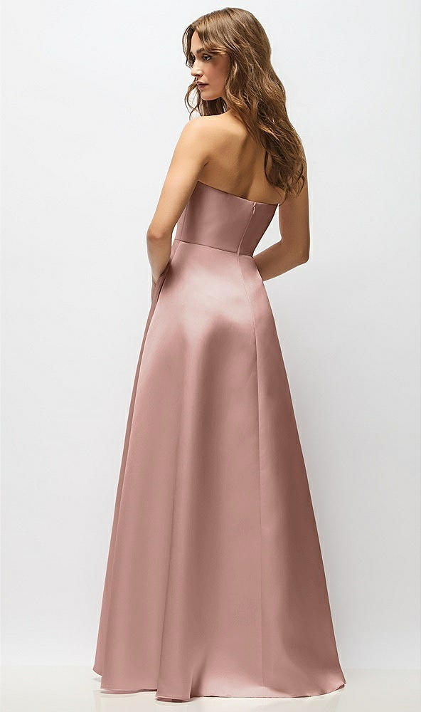 Back View - Neu Nude Strapless Hand-Pleated Bodice Satin Maxi Dress with Full Pleated Skirt