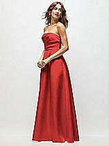 Side View Thumbnail - Poppy Red Strapless Hand-Pleated Bodice Satin Maxi Dress with Full Pleated Skirt