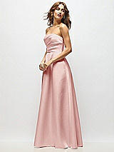 Side View Thumbnail - Rose Strapless Hand-Pleated Bodice Satin Maxi Dress with Full Pleated Skirt