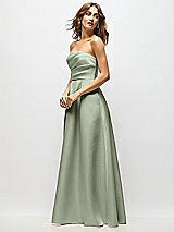 Side View Thumbnail - Sage Strapless Hand-Pleated Bodice Satin Maxi Dress with Full Pleated Skirt