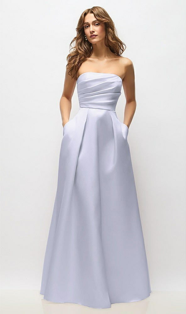Front View - Silver Dove Strapless Hand-Pleated Bodice Satin Maxi Dress with Full Pleated Skirt