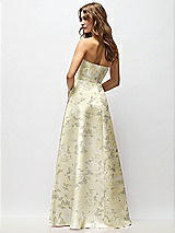 Rear View Thumbnail - Butter Yellow Floral Strapless Hand-Pleated Bodice Floral Satin Maxi Dress with Full Pleated Skirt