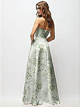 Rear View Thumbnail - Sage Cottage Rose Strapless Hand-Pleated Bodice Floral Satin Maxi Dress with Full Pleated Skirt