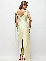 Rear View Thumbnail - Butter Yellow Bateau Neck Satin Column Maxi Dress with Exaggerated Tail Bow Straps