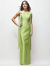 Front View Thumbnail - Mojito Bateau Neck Satin Column Maxi Dress with Exaggerated Tail Bow Straps