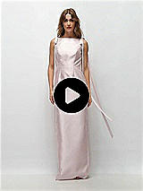 Video 1 Thumbnail - Mist Bateau Neck Satin Column Maxi Dress with Exaggerated Tail Bow Straps