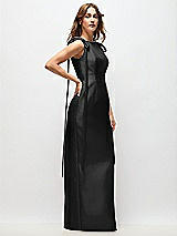 Side View Thumbnail - Black Bateau Neck Satin Column Maxi Dress with Exaggerated Tail Bow Straps