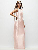 Side View Thumbnail - Blush Bateau Neck Satin Column Maxi Dress with Exaggerated Tail Bow Straps