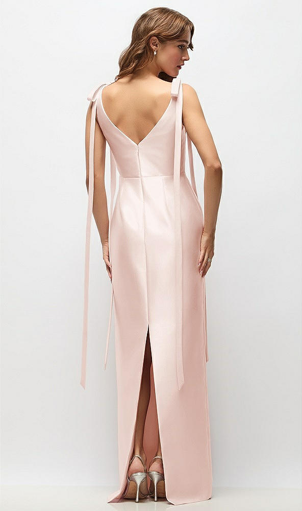 Back View - Blush Bateau Neck Satin Column Maxi Dress with Exaggerated Tail Bow Straps