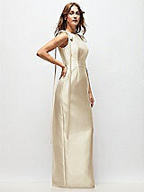 Side View Thumbnail - Champagne Bateau Neck Satin Column Maxi Dress with Exaggerated Tail Bow Straps