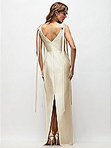 Rear View Thumbnail - Champagne Bateau Neck Satin Column Maxi Dress with Exaggerated Tail Bow Straps