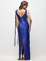 Rear View Thumbnail - Cobalt Blue Bateau Neck Satin Column Maxi Dress with Exaggerated Tail Bow Straps
