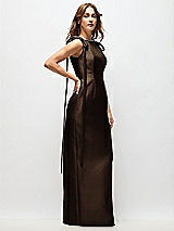 Side View Thumbnail - Espresso Bateau Neck Satin Column Maxi Dress with Exaggerated Tail Bow Straps