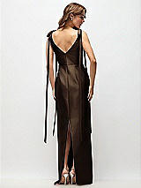 Rear View Thumbnail - Espresso Bateau Neck Satin Column Maxi Dress with Exaggerated Tail Bow Straps