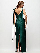Rear View Thumbnail - Evergreen Bateau Neck Satin Column Maxi Dress with Exaggerated Tail Bow Straps