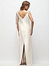 Rear View Thumbnail - Ivory Bateau Neck Satin Column Maxi Dress with Exaggerated Tail Bow Straps