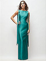 Front View Thumbnail - Jade Bateau Neck Satin Column Maxi Dress with Exaggerated Tail Bow Straps