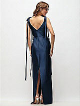 Rear View Thumbnail - Midnight Navy Bateau Neck Satin Column Maxi Dress with Exaggerated Tail Bow Straps