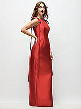 Side View Thumbnail - Poppy Red Bateau Neck Satin Column Maxi Dress with Exaggerated Tail Bow Straps