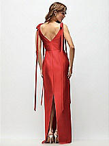 Rear View Thumbnail - Poppy Red Bateau Neck Satin Column Maxi Dress with Exaggerated Tail Bow Straps
