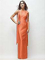 Front View Thumbnail - Portofino Orange Bateau Neck Satin Column Maxi Dress with Exaggerated Tail Bow Straps