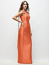 Side View Thumbnail - Portofino Orange Bateau Neck Satin Column Maxi Dress with Exaggerated Tail Bow Straps