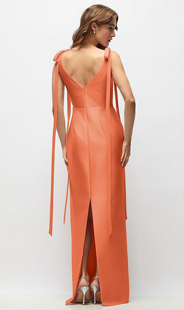 Back View - Portofino Orange Bateau Neck Satin Column Maxi Dress with Exaggerated Tail Bow Straps